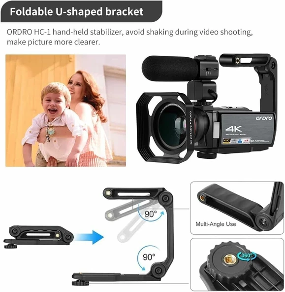 ORDRO 4K IR Gece Görüşü 1080P 60FPS Dijital WiFi Video Kamera Kaydedici - Resim 4