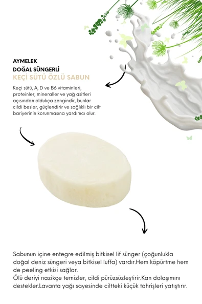 Keçi Sütü Özlü- Doğal Banyo Süngerli Sabun - Resim 2