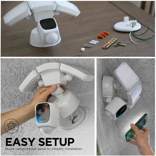 Home Zone Security Üç Kafalı Projektör Kamerası - Akıllı 2.4 GHz 1080P - Resim 3