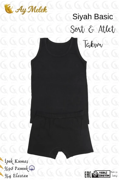 Erkek Çocuk Kalın Askılı Şortlu Takım Organik Pamuklu Oval Yaka Atlet - Resim 5