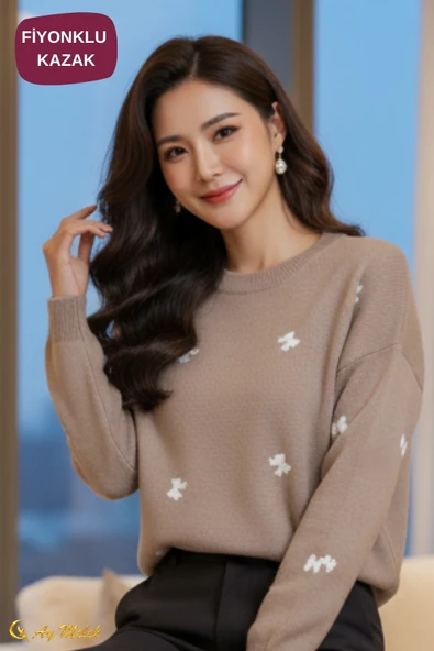 Kadın Triko Kazak Yumuşak Dokulu Bisiklet Yaka Kazak - Resim 5