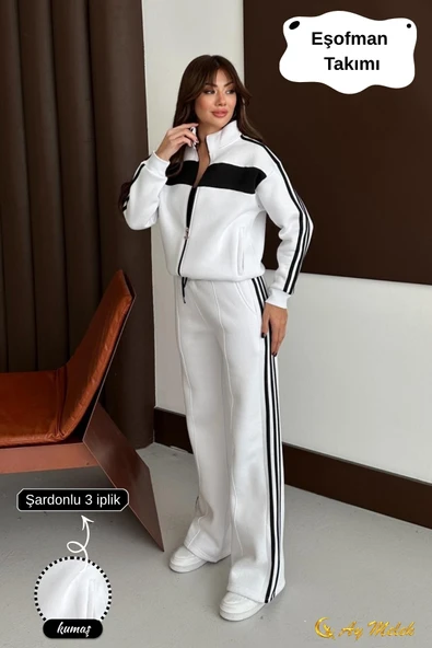 Kadın Eşofman Takımı Hırkalı Fermuarlı Mevsimlik (3 İplik) Kışlık Alt-Üst Takım - Resim 10