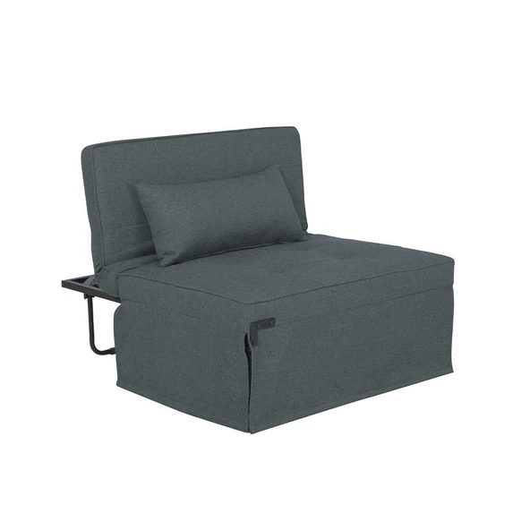 Cube Katlanır Yataklı Puf - Koyu Gri 96x189x42.5 / 96x168x92.5 cm - Resim 2