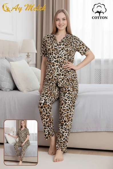 Kadın Pijama Takımı %100 Pamuklu Gömlek ve Pijama Seti - Resim 2