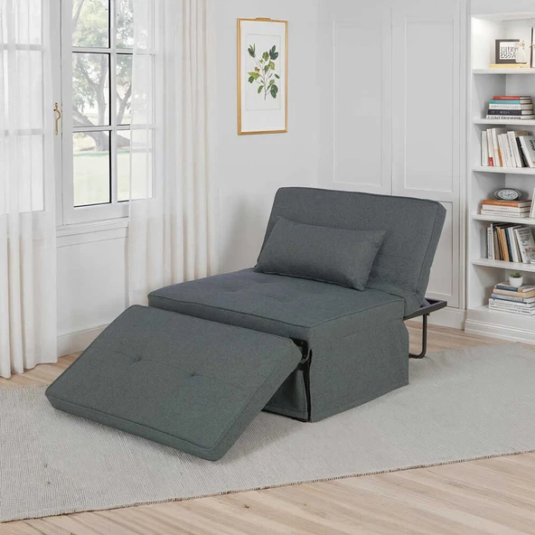 Cube Katlanır Yataklı Puf - Koyu Gri 96x189x42.5 / 96x168x92.5 cm ürün görseli