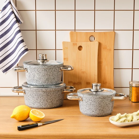 Karaca Nare 6 Parça Midi Derin Tencere Seti 16-18-20 cm Granit Kaplama ürün görseli