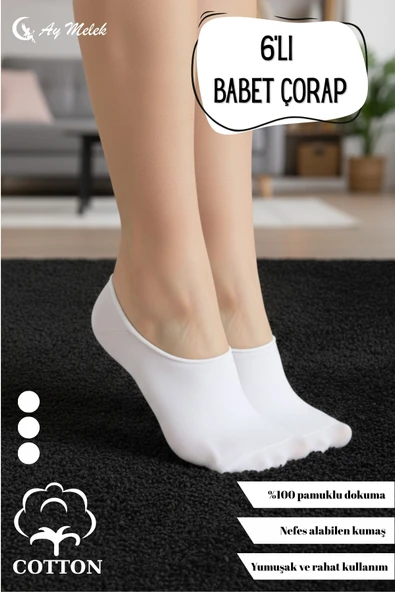 Kadın Çorap (6 Çift) Nefes Alan Terletmez Kaliteli Pamuklu Babet Çorap - Resim 5