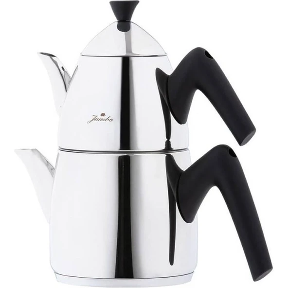 Jumbo Lizbon Midi 2 Parça Paslanmaz Çelik Isıya Dayanıklı Ergonomik Saplı Çaydanlık Seti ürün görseli