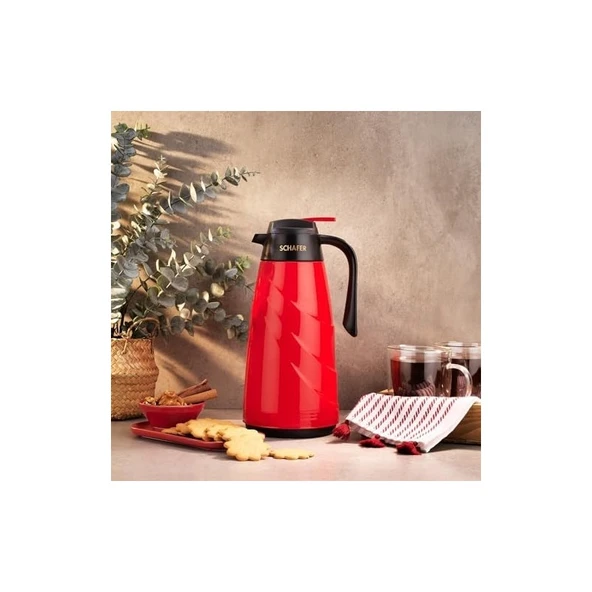 Schafer Kitchenhouse Mimoza 1,5 L Cam Termos-Kırmızı - Resim 2