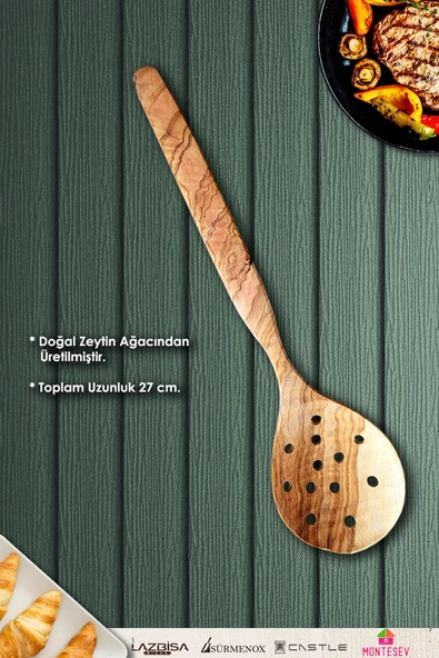 Zeytin Ağacı Ahşap Tahta Kaşık Çatal Kevgir Spatula Seti ( Zeytin Ağacı ) Ağaç Kaşık 4 Lü Set - Resim 5