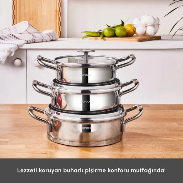 Karaca Vapor New Indüksiyon Tabanlı 6 Parça Sahan Çelik Tencere Seti - Resim 3