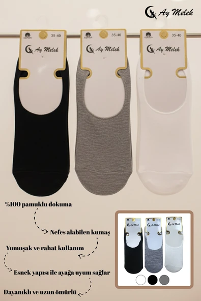 Kadın Çorap (6 Çift) Nefes Alan Terletmez Kaliteli Pamuklu Babet Çorap - Resim 3
