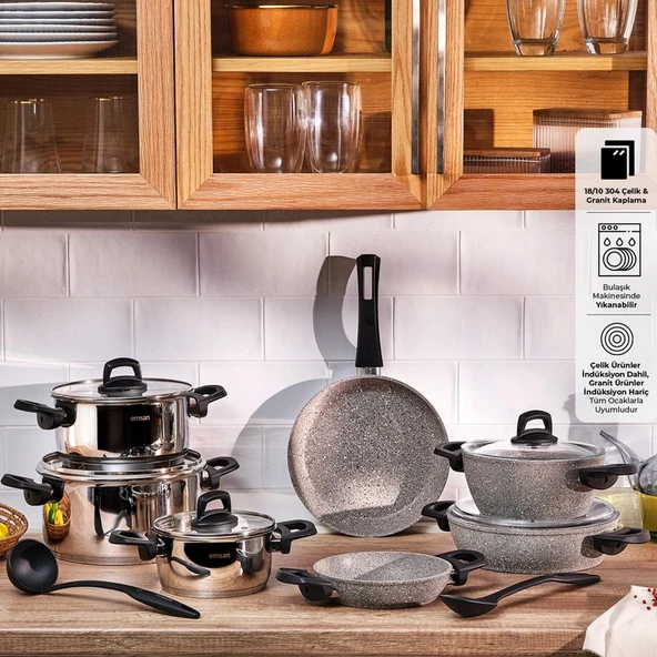 Emsan Experto 14 Parça Granit - Çelik Tencere Çeyiz Seti ürün görseli