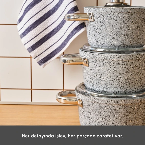 Karaca Nare 6 Parça Midi Derin Tencere Seti 16-18-20 cm Granit Kaplama - Resim 5
