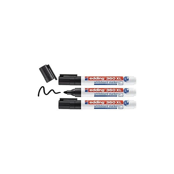 360 Xl Beyaz Yazı Tahtası Kalemi, Siyah, 3'lü Set, Yeniden Doldurulabilir - Resim 2
