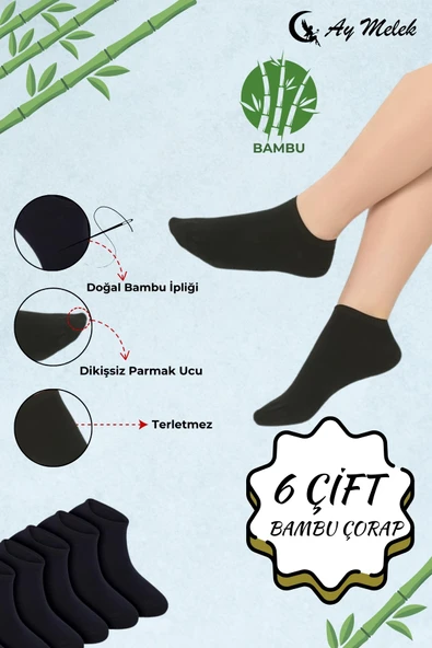 Kadın Çorap (6 Çift) Kısa Patik Bambu Esnek Terletmez Erkek Çorap - Resim 5