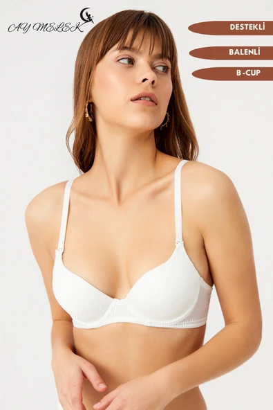 Sütyen Çizgi Desenli B-Cap Destekli Balenli Tasarım - Resim 4