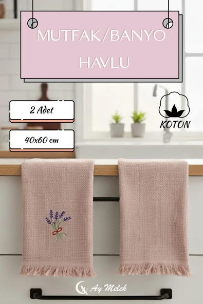 Mutfak ve Banyo Havlusu 2`li %100 Pamuklu Nakışlı El Havlusu - Resim 5