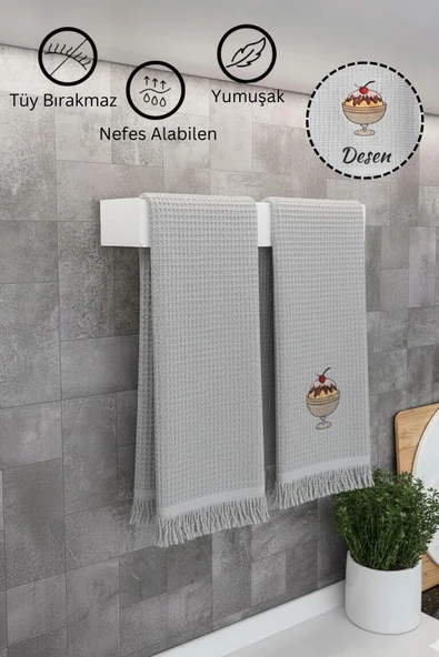 Mutfak ve Banyo Havlusu 2`li %100 Pamuklu Nakışlı El Havlusu - Resim 8