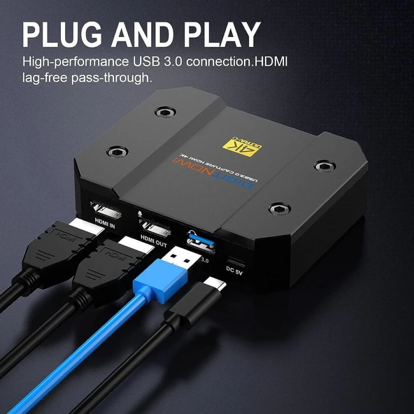 DIGITNOW USB Video Yakalama Kartı 4K/60Hz HDR10 Sıfır Gecikmeli - Siyah - Resim 3