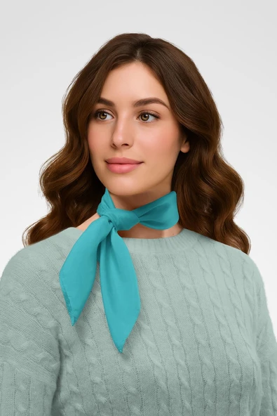 Şifon Turkuaz Bandana - Resim 2