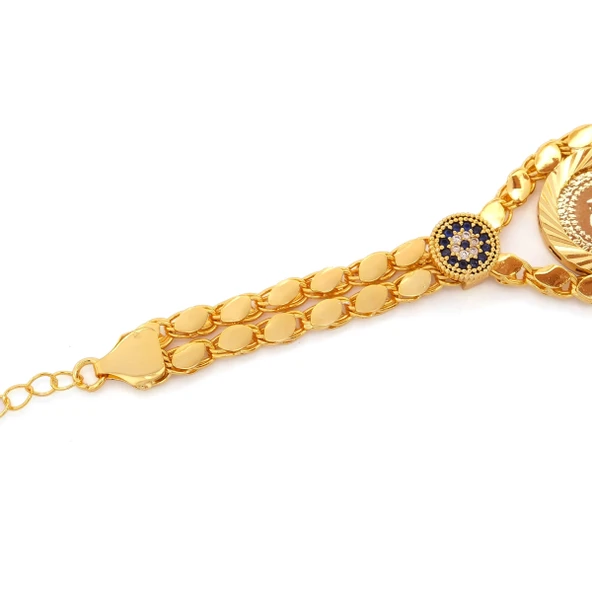 Altın Kaplama İmitasyon Nazar Boncuklu Çeyrek Altınlı Bileklik BLK-1223 - Resim 3