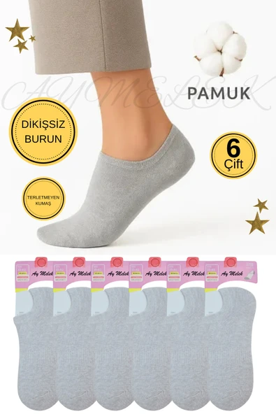 Kadın Kısa Çorap 6 Çift Pamuklu Penye Likralı Sneakers Görünmez Çorap - Resim 11