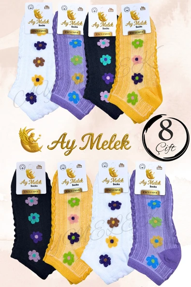 Kadın Çorap (4 Çift) Doğal Pamuklu Desenli Yetişkin Kız Çocuk Çorabı - Resim 7