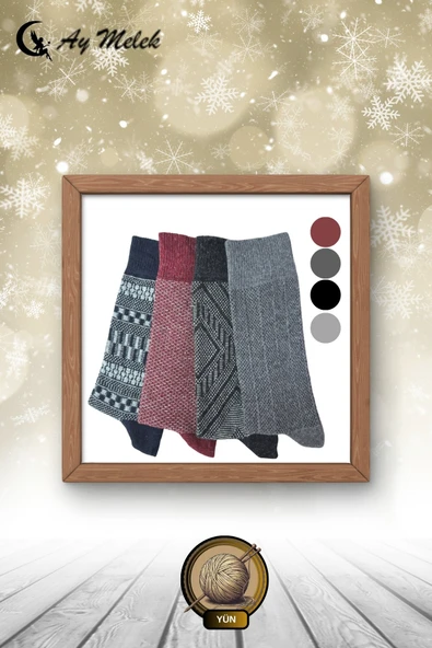 Erkek Çorap Burun Termal Etkili Kışlık Dikişsiz (4 Çift) Sıkmayan Lastikli Yün Çorap - Resim 3