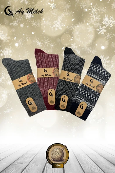 Erkek Çorap Burun Termal Etkili Kışlık Dikişsiz (4 Çift) Sıkmayan Lastikli Yün Çorap - Resim 2