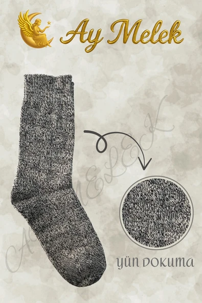 Kadın / Erkek Çorap (8 Çift) Doğal Lambswool Yünlü Ebruli Desenli Yetişkin Yün Çorap - Resim 3