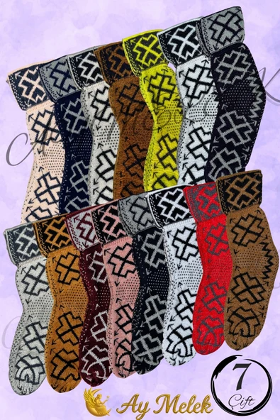 Kadın Yün Çorap (3 Çift) Doğal Lambswool Yünlü Özbek - Türkmen Yün Çorap - Resim 7