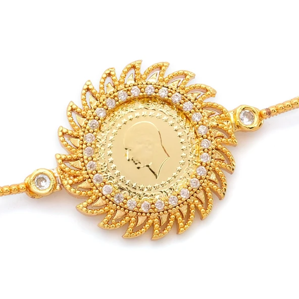 Altın Kaplama İmitasyon Güneş Model Nazar Boncuklu Çeyrek Altınlı Bileklik BLK-1219 - Resim 2