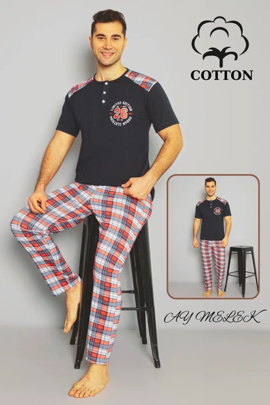 Erkek Pamuklu Pijama Takımı Cotton Gömlek ve Pijama Seti - Resim 3