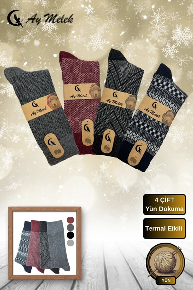 Erkek Çorap Burun Termal Etkili Kışlık Dikişsiz (4 Çift) Sıkmayan Lastikli Yün Çorap ürün görseli