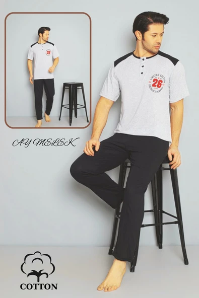 Erkek Pamuklu Pijama Takımı Cotton Gömlek ve Pijama Seti - Resim 9