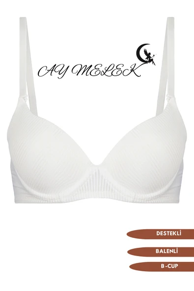 Sütyen Çizgi Desenli B-Cap Destekli Balenli Tasarım - Resim 6