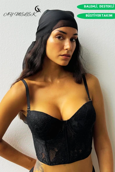 Destekli Simli Bustiyer Takım B Kap Balenli Transparan Tasarım - Resim 10