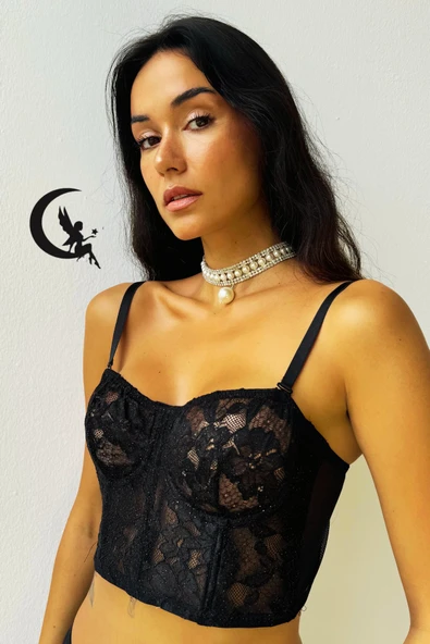 Bustiyer Takım Balenli Simli Kadife Kumaş B-Cap Transparan Tasarım - Resim 12