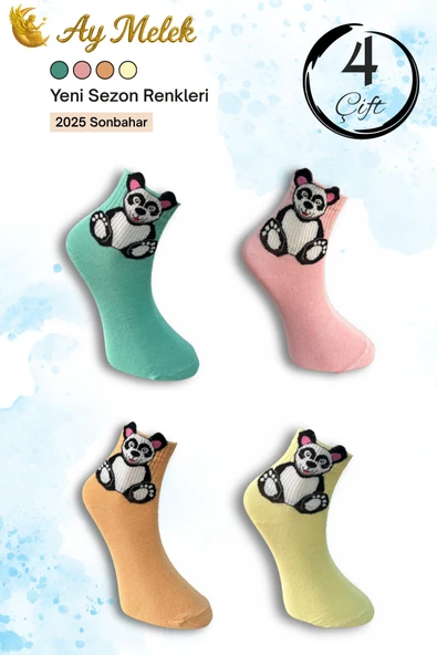 Kadın Çorap (4 Çift) Doğal Pamuklu Desenli Yetişkin Kız Çocuk Çorabı - Resim 5