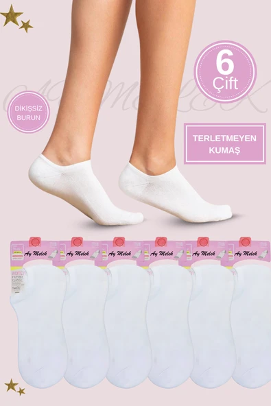 Kadın Kısa Çorap 6 Çift Pamuklu Penye Likralı Sneakers Görünmez Çorap - Resim 7