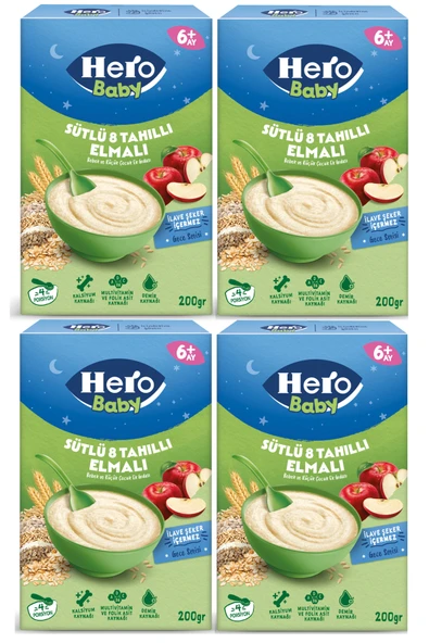 Hero Baby Sütlü Elmalı 8 Tahıllı Kaşık Maması 200 gr 4`lü Paket ürün görseli
