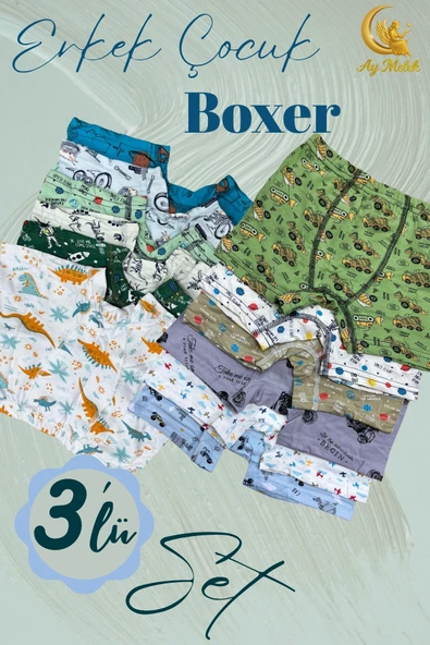 Erkek Çocuk (3`lü Paket) Soft Yıkama Pamuklu Renkli Baskılı Boxer - Resim 2