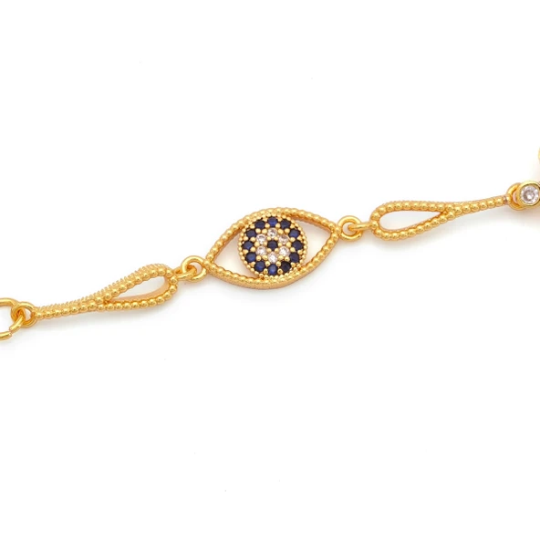 Altın Kaplama İmitasyon Çiçek Model Nazar Boncuklu Çeyrek Altınlı Bileklik BLK-1217 - Resim 3