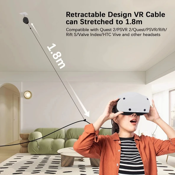 AMVR VR Kablo Yönetim Sistemi, 6 Paket Tavan Makarası Sistemi - Siyah - Resim 2