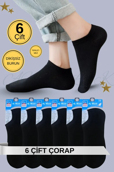 Erkek Kısa Çorap 6 Çift Pamuklu Penye Likralı Sneakers Görünmez Çorap - Resim 9