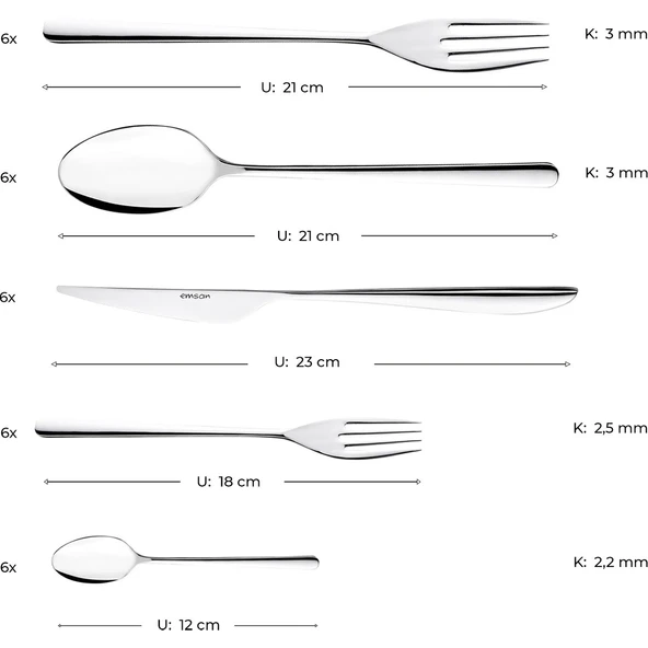 Emsan Bello 30 Parça 6 Kişilik Çatal Kaşık Bıçak Takımı - Resim 5