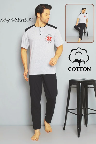 Erkek Pamuklu Pijama Takımı Cotton Gömlek ve Pijama Seti - Resim 12