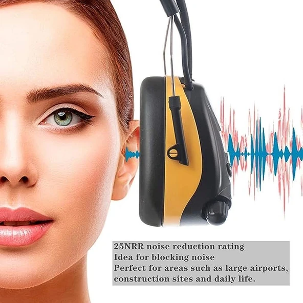 PROTEAR Dijital AM FM Radyo Kulaklıklar, 25dB Kulak Koruma - Sarı - Resim 3