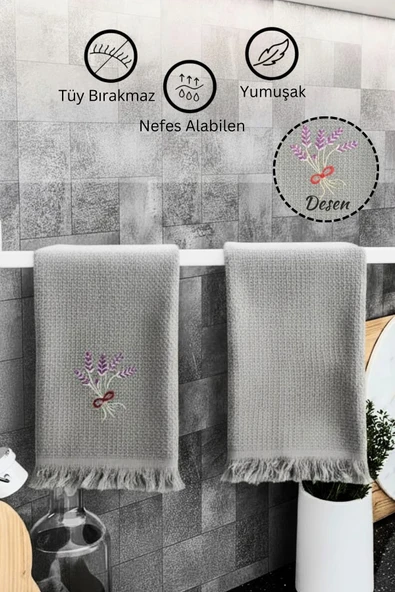 Mutfak ve Banyo Havlusu 2`li %100 Pamuklu Nakışlı El Havlusu - Resim 2